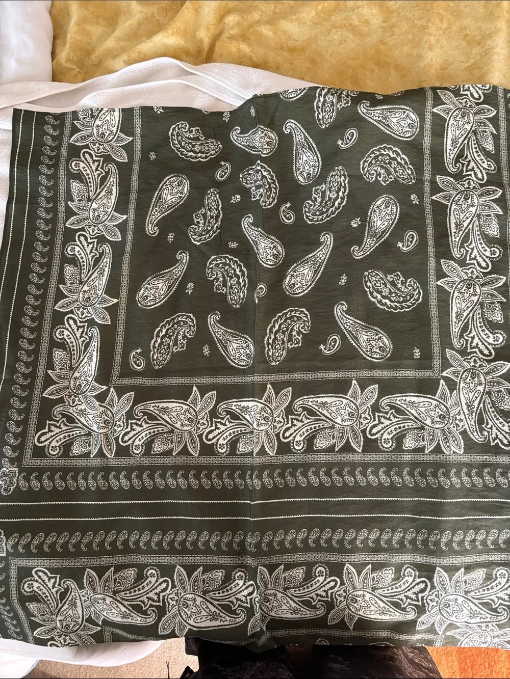 NWT GALITA boutique Olive Paisley faux Wrap Skirt w front Slit Sz L & bandana